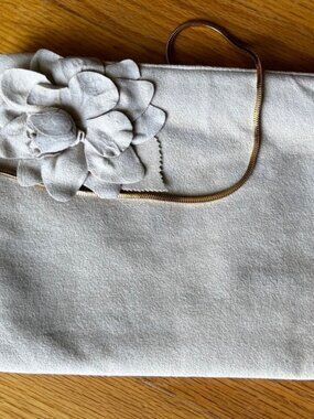 Vintage 70s Ultrasuede Clutch Floral Applique Tan Boho Evening Shoulder bag